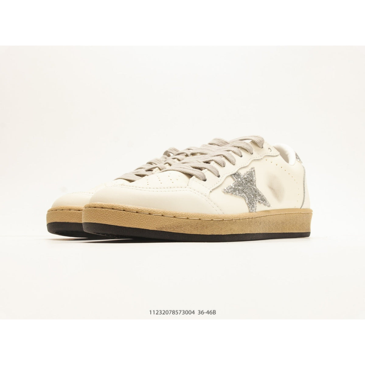 Ball-Star White Nappa Silver Glitter Star Heel