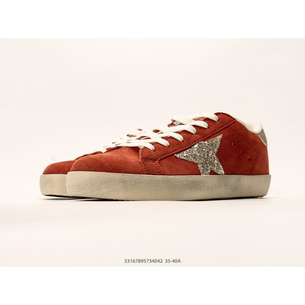 Super-Star In Rust-Red Suede With Silver Glitter Star