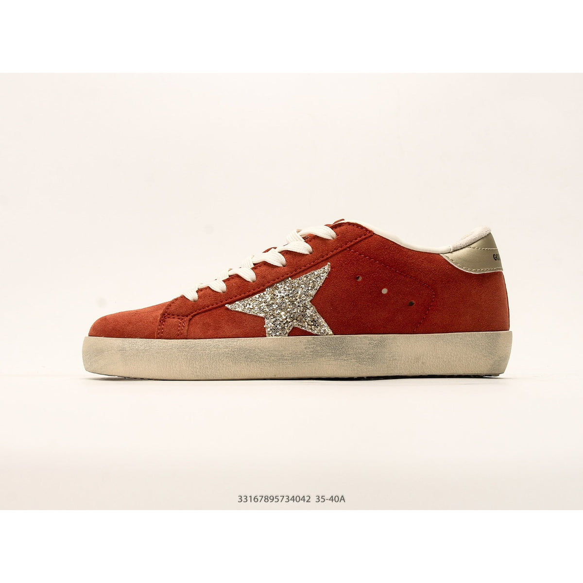 Super-Star In Rust-Red Suede With Silver Glitter Star