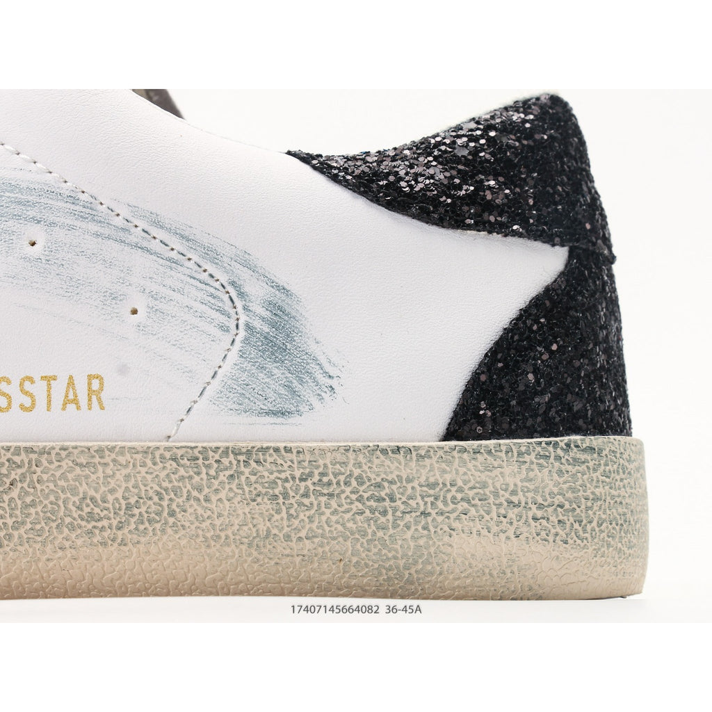 Super-Star In Nappa Leather With Gold Glitter Star And Black Glitter Heel Tab