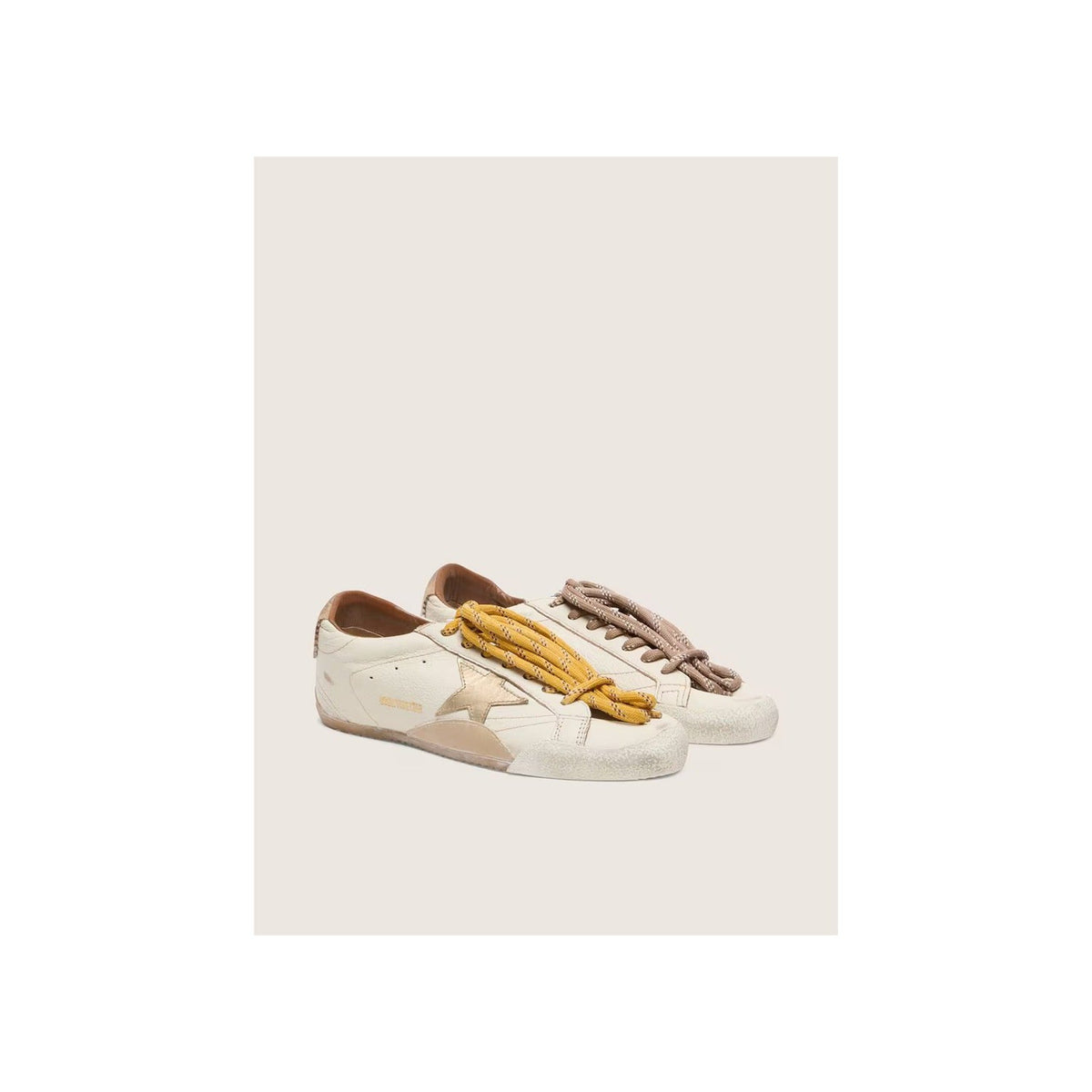 True-Star White Nappa Leather Gold Star Beige Suede Heel Tab