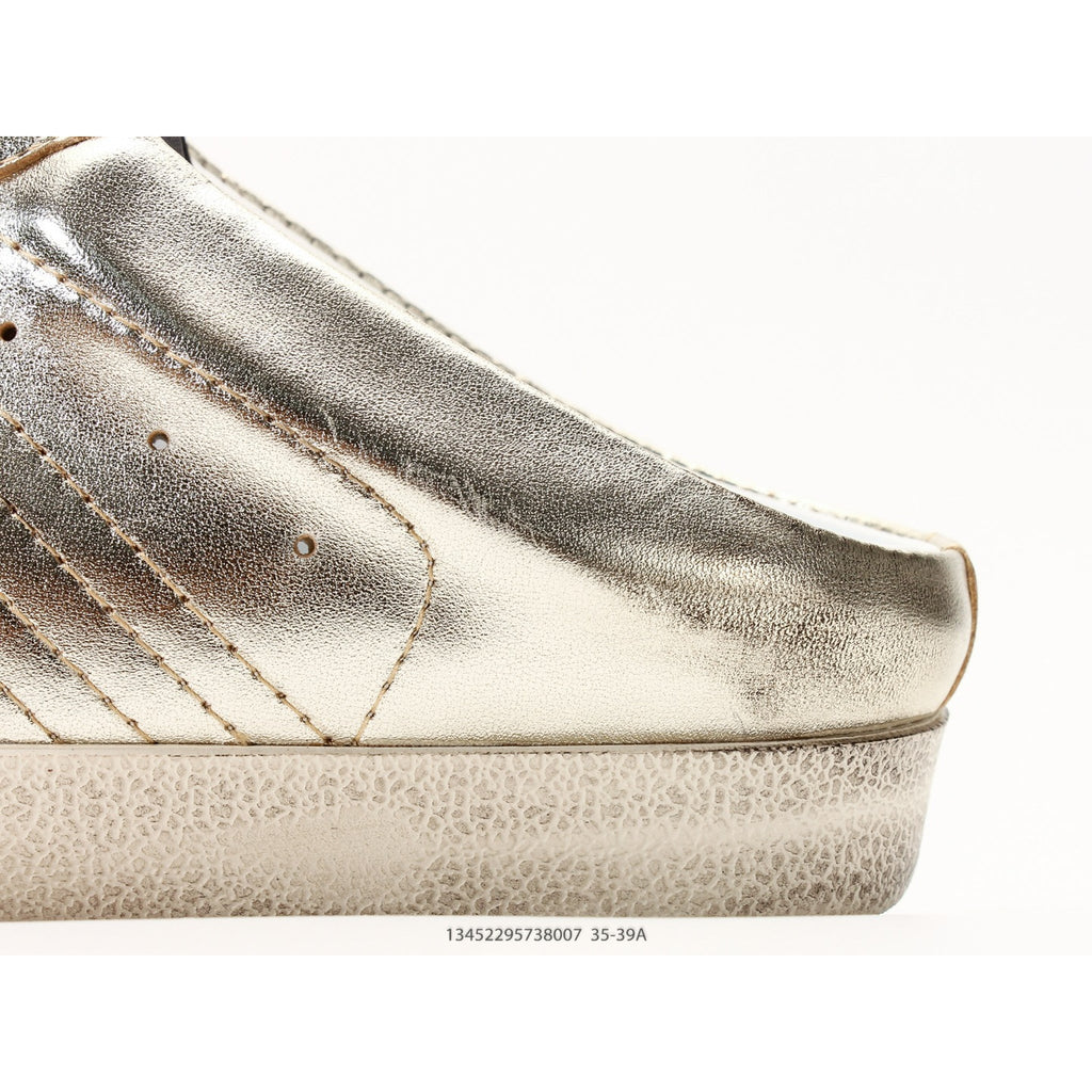Super-Star Sabots In Platinum Foiled Leather With Beige Suede