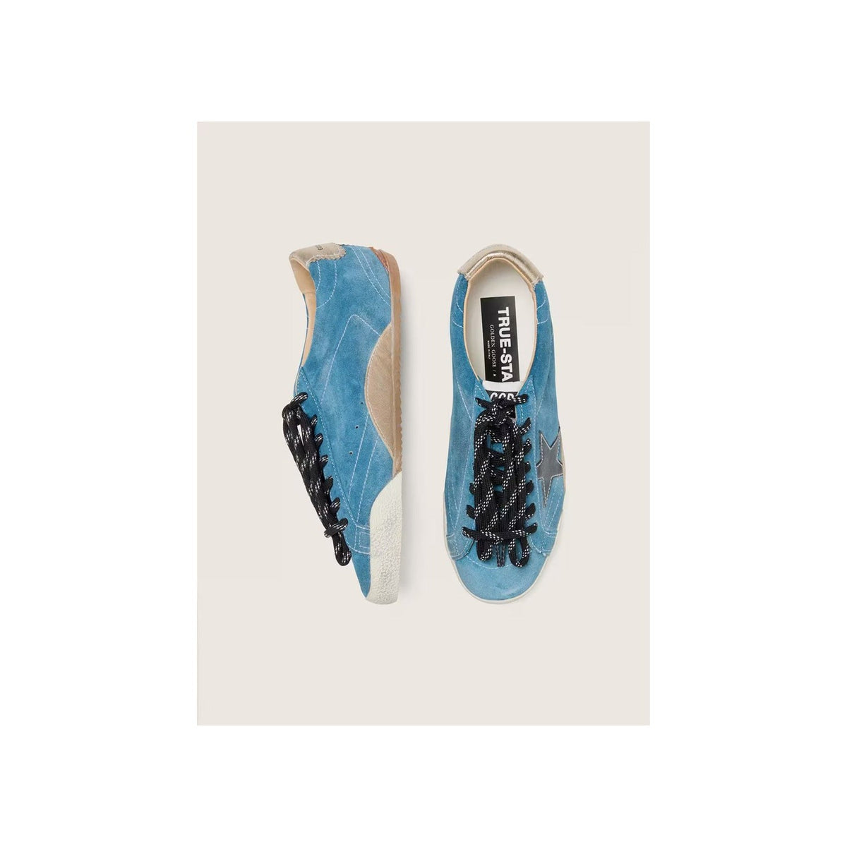 True-Star Teal Suede Black Star Cream Heel Tab