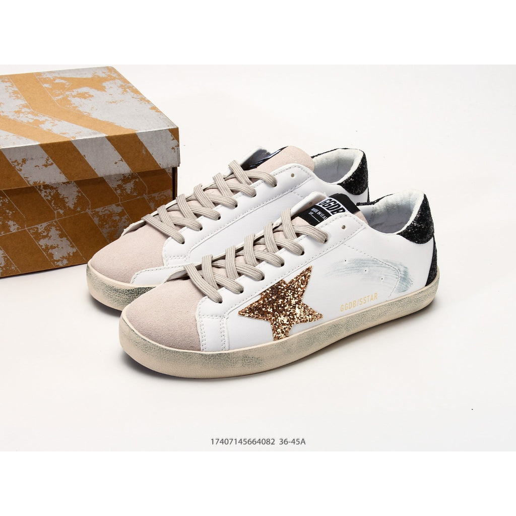 Super-Star In Nappa Leather With Gold Glitter Star And Black Glitter Heel Tab