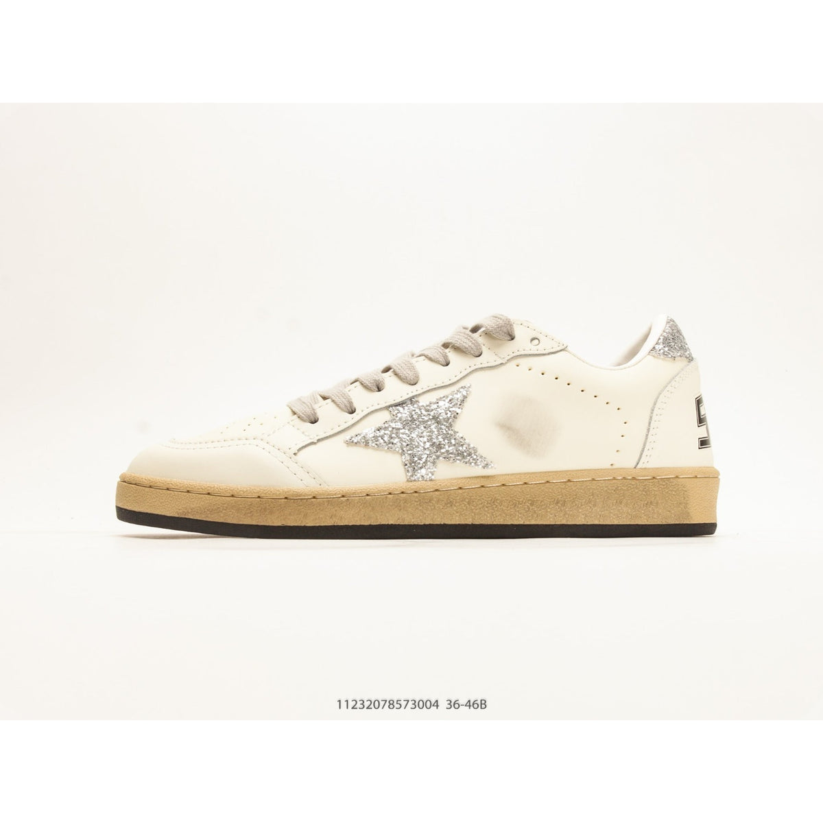 Ball-Star White Nappa Silver Glitter Star Heel