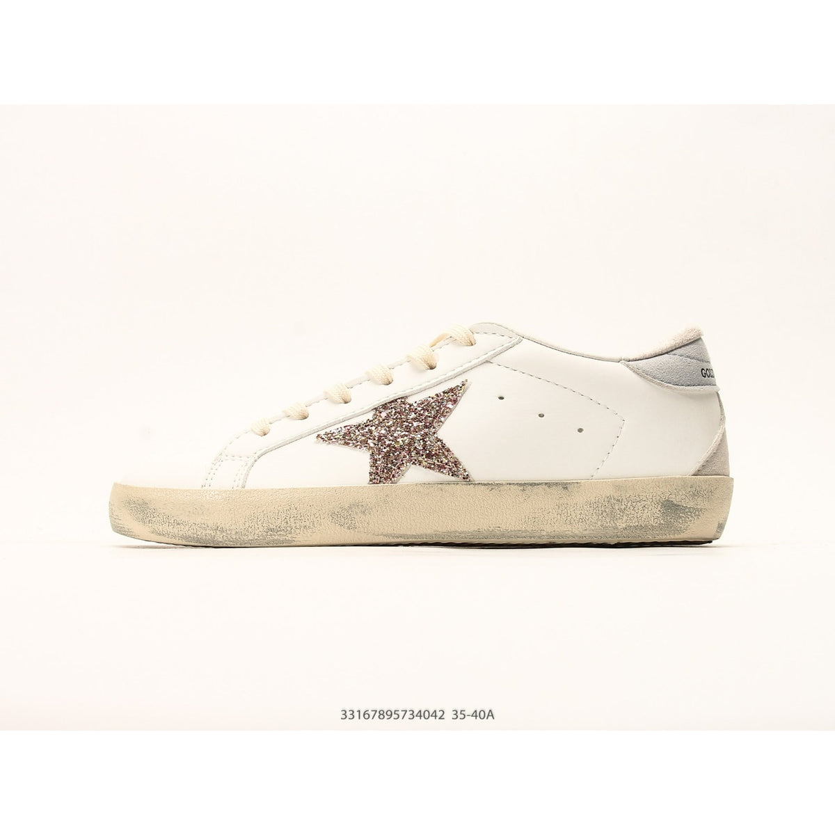 Super-Star With Gold Glitter Star And Ice-Gray Suede Inserts