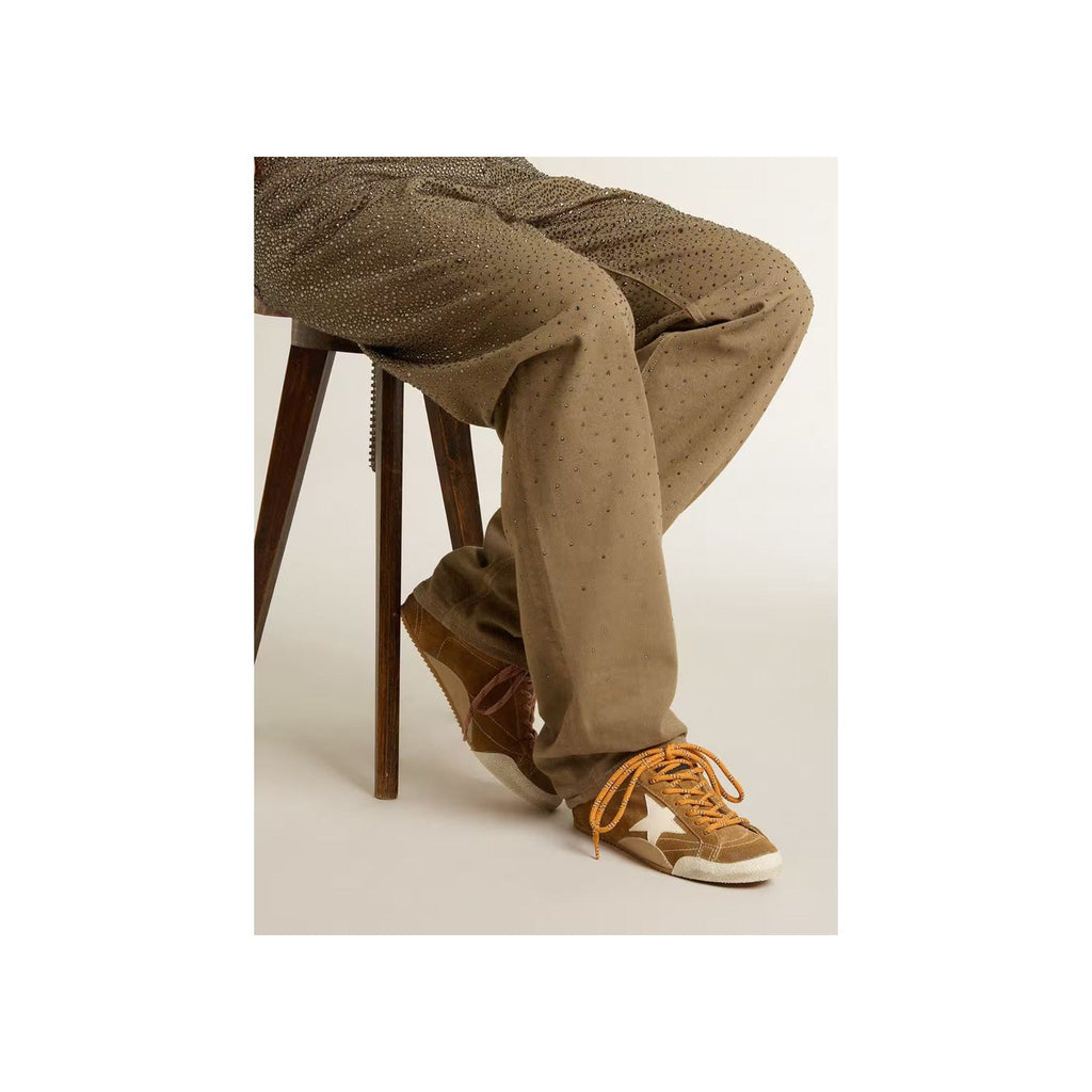 True-Star Tobacco Suede White Star Platinum Heel Tab
