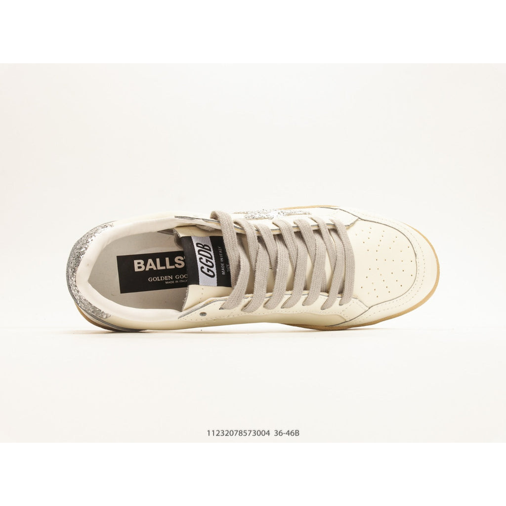 Ball-Star White Nappa Silver Glitter Star Heel