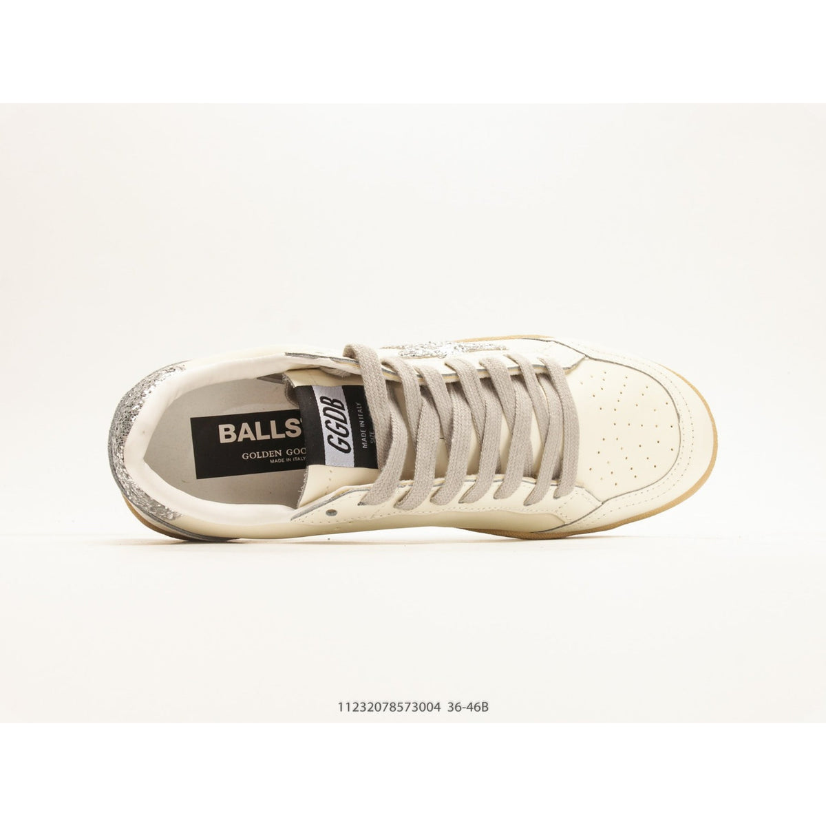 Ball-Star White Nappa Silver Glitter Star Heel