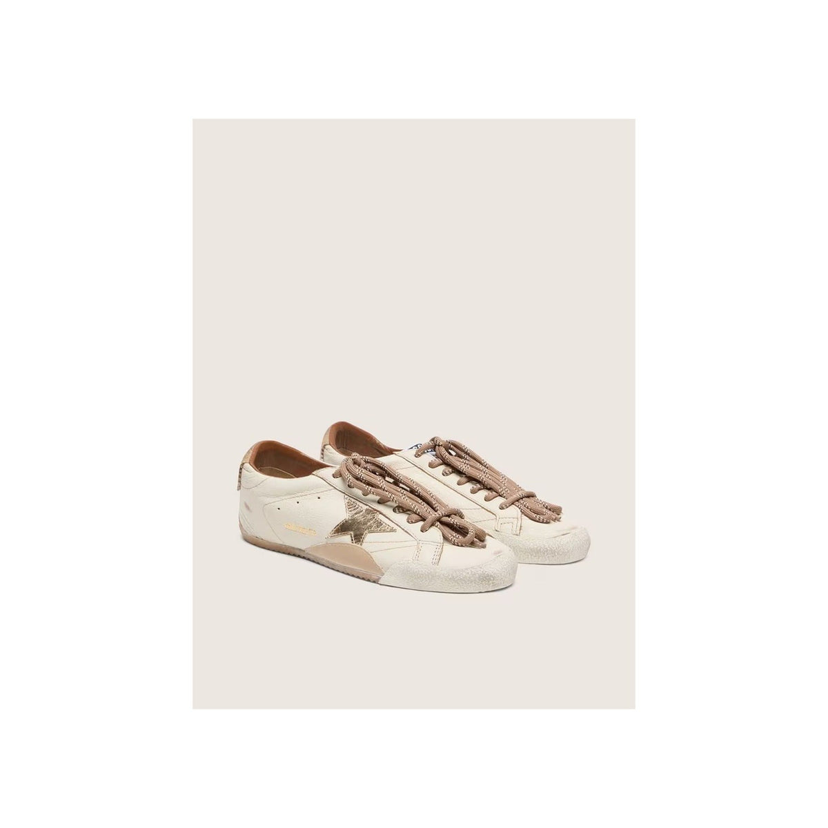 True-Star White Nappa Leather Gold Star Beige Suede Heel Tab