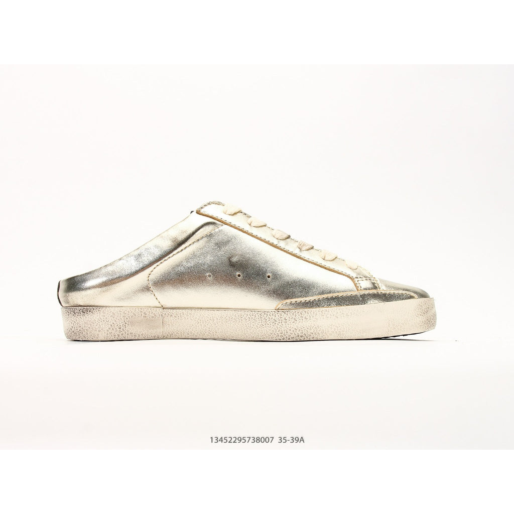 Super-Star Sabots In Platinum Foiled Leather With Beige Suede
