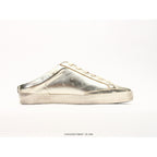 Super-Star Sabots In Platinum Foiled Leather With Beige Suede