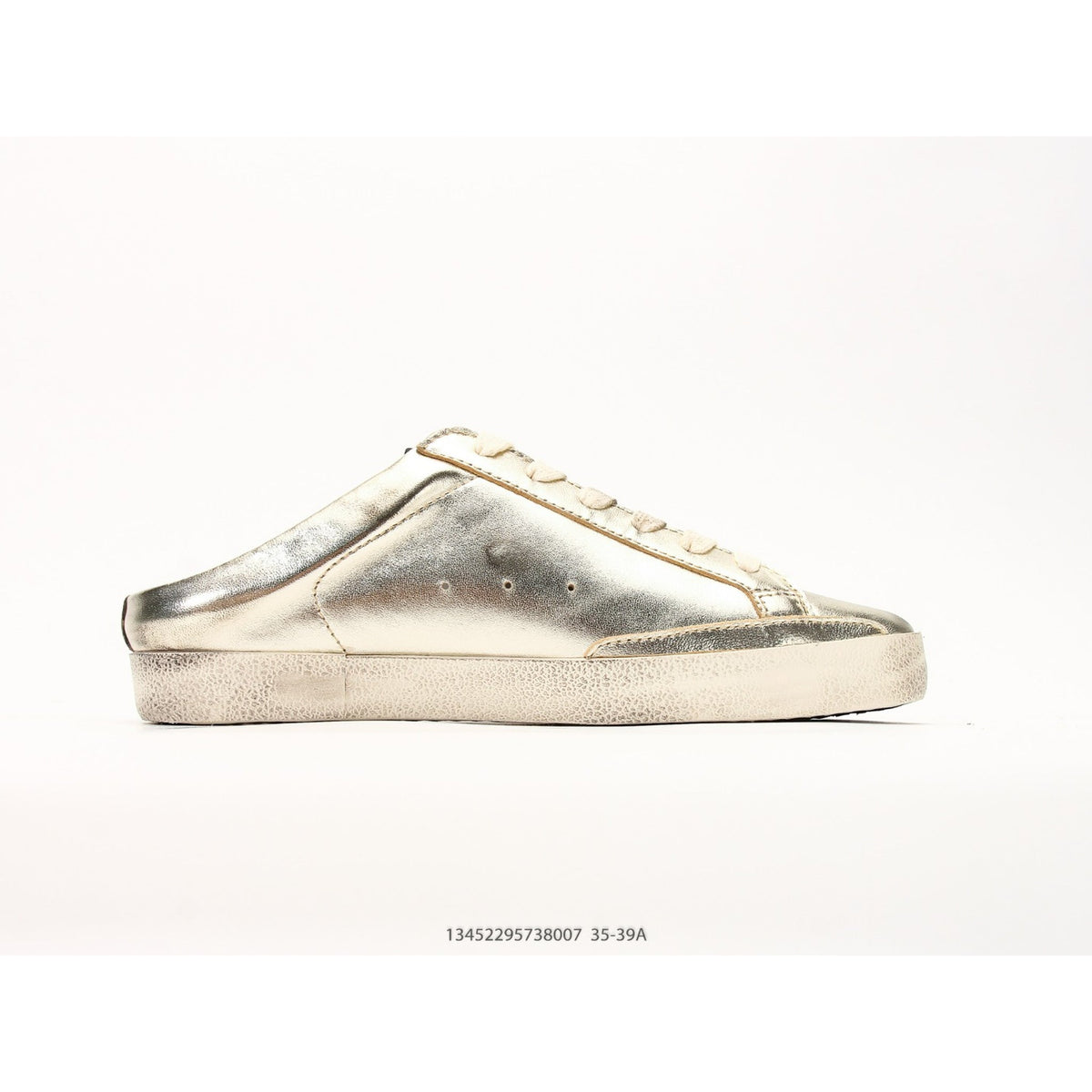 Super-Star Sabots In Platinum Foiled Leather With Beige Suede