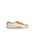 True-Star White Nappa Leather Gold Star Beige Suede Heel Tab