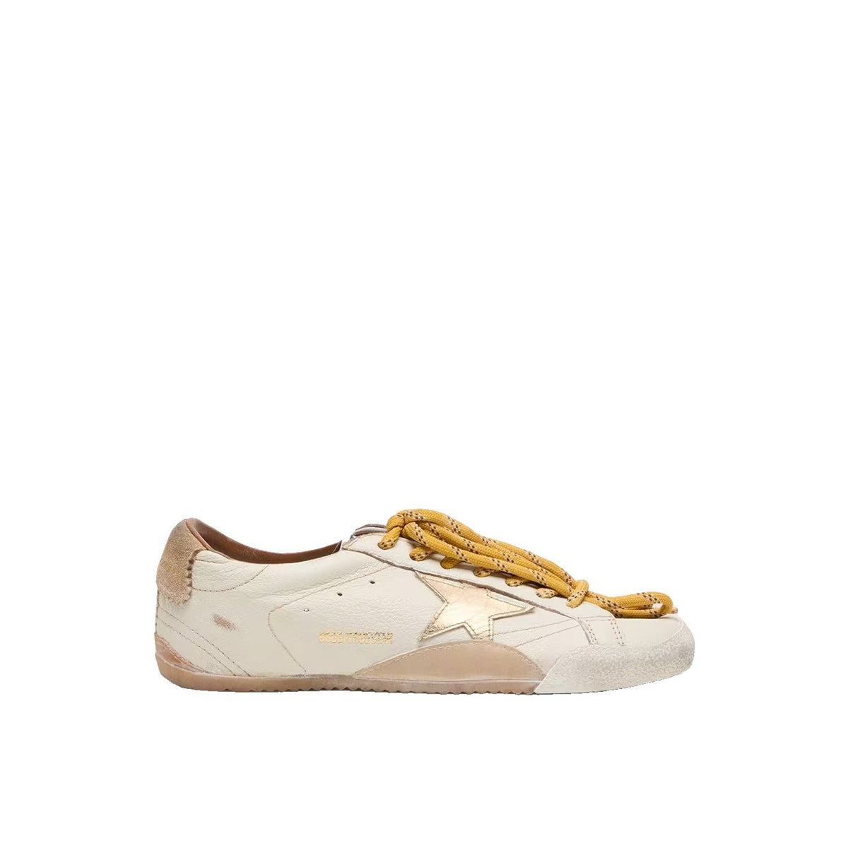 True-Star White Nappa Leather Gold Star Beige Suede Heel Tab