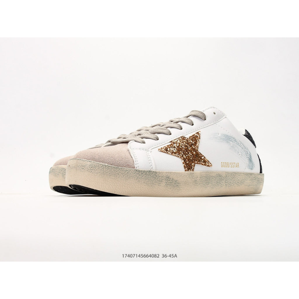 Super-Star In Nappa Leather With Gold Glitter Star And Black Glitter Heel Tab