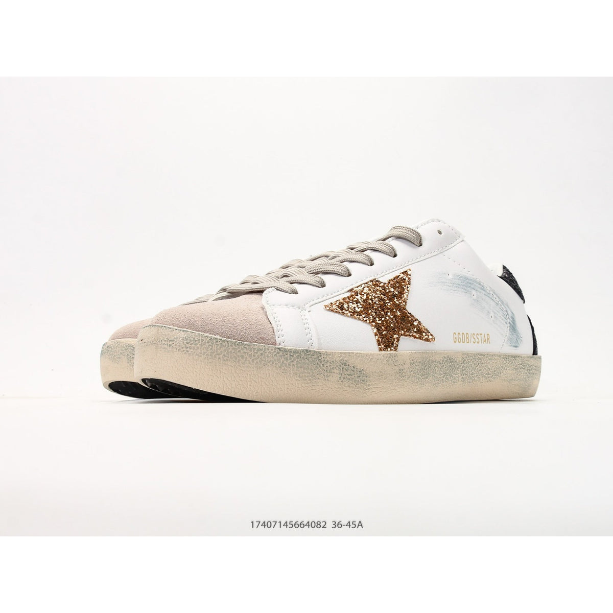 Super-Star In Nappa Leather With Gold Glitter Star And Black Glitter Heel Tab