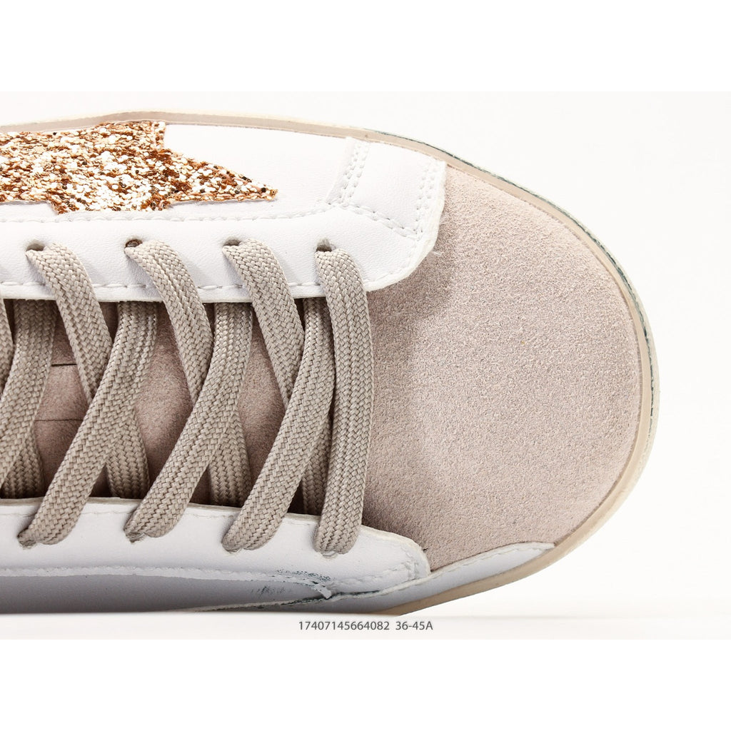 Super-Star In Nappa Leather With Gold Glitter Star And Black Glitter Heel Tab