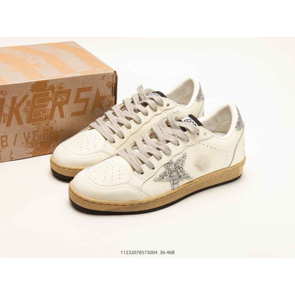 Ball-Star White Nappa Silver Glitter Star Heel