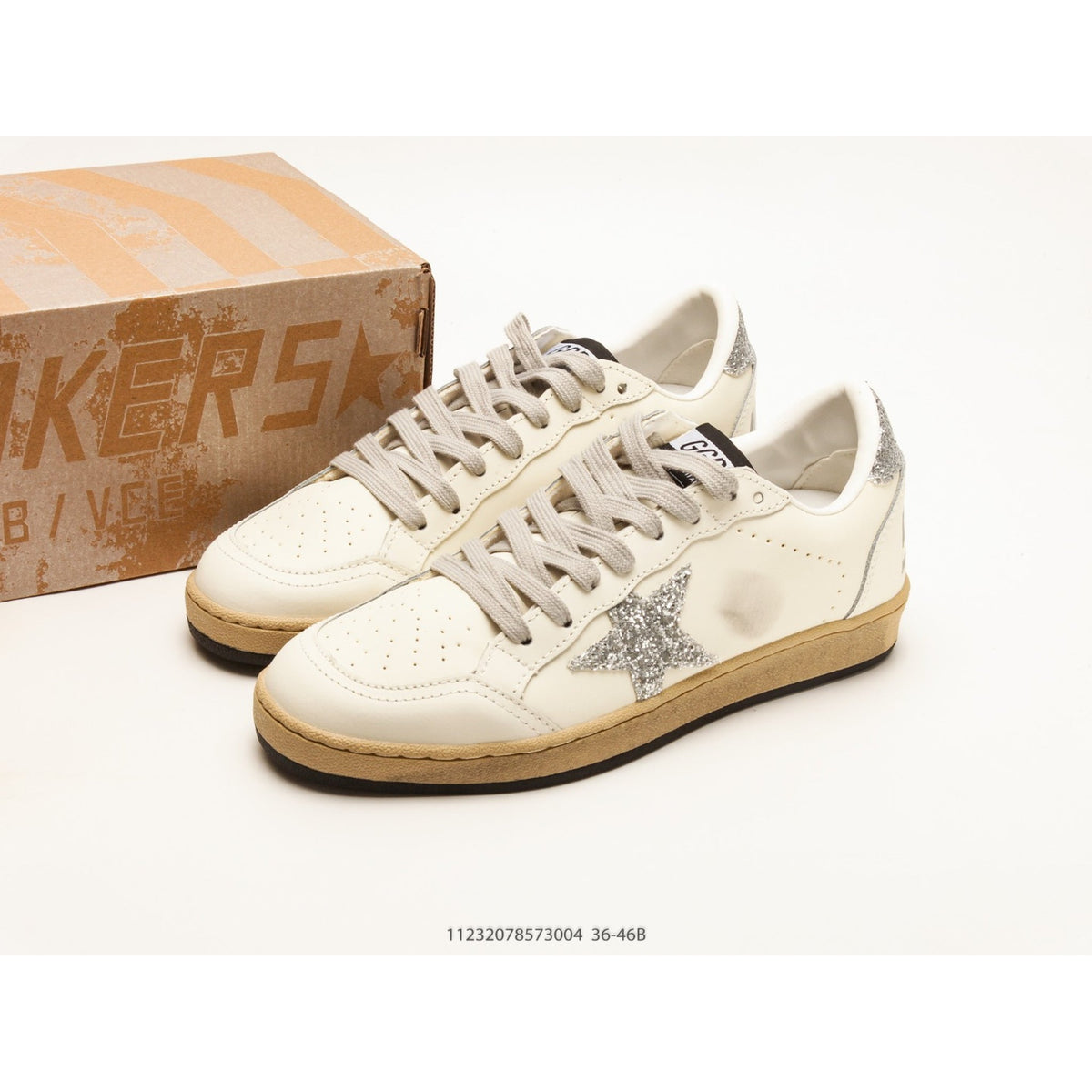 Ball-Star White Nappa Silver Glitter Star Heel