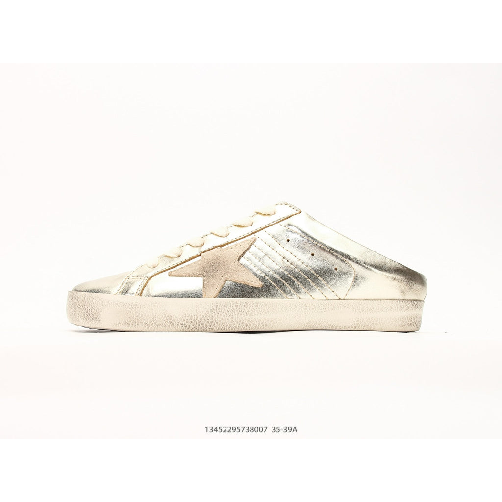 Super-Star Sabots In Platinum Foiled Leather With Beige Suede