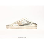 Super-Star Sabots In Platinum Foiled Leather With Beige Suede