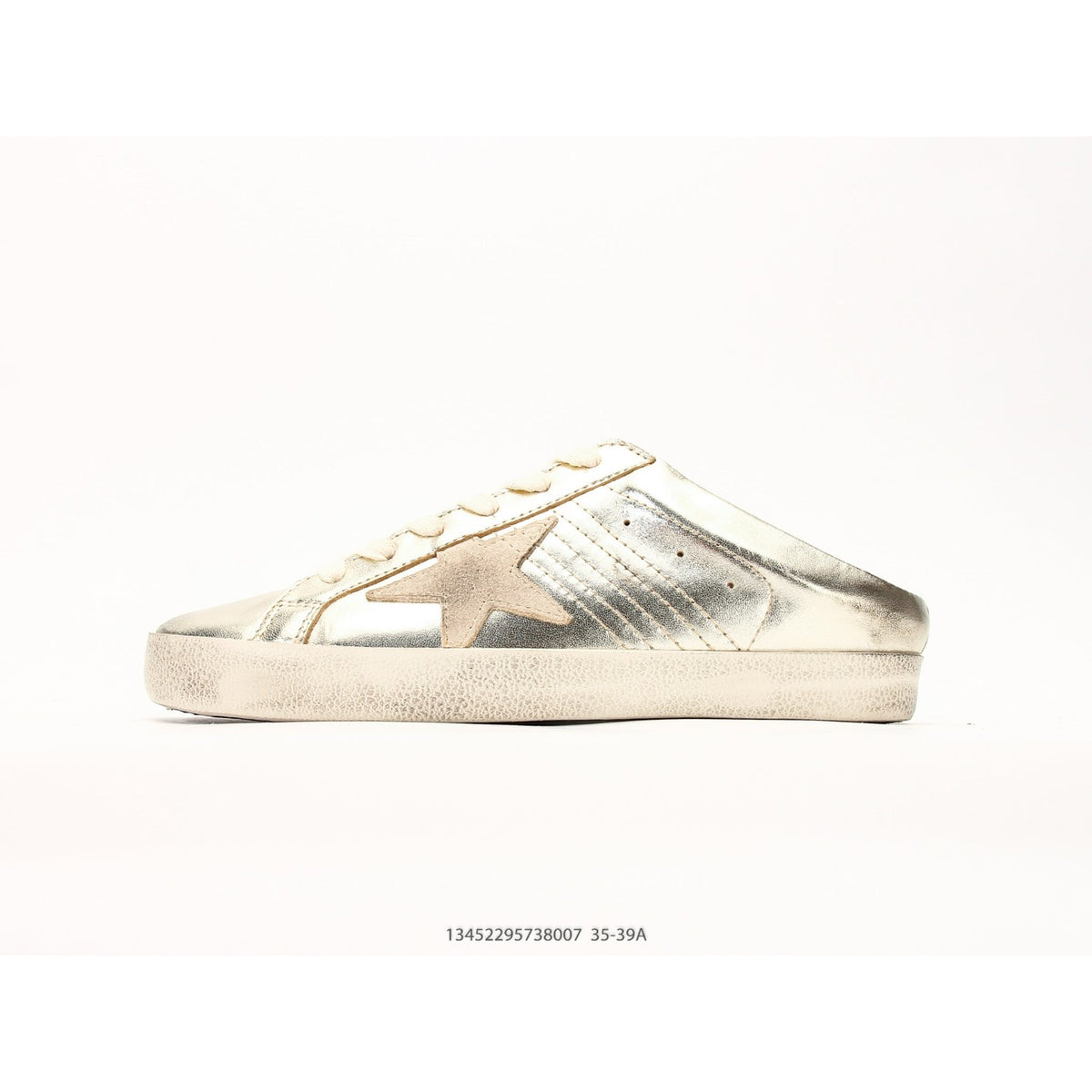 Super-Star Sabots In Platinum Foiled Leather With Beige Suede