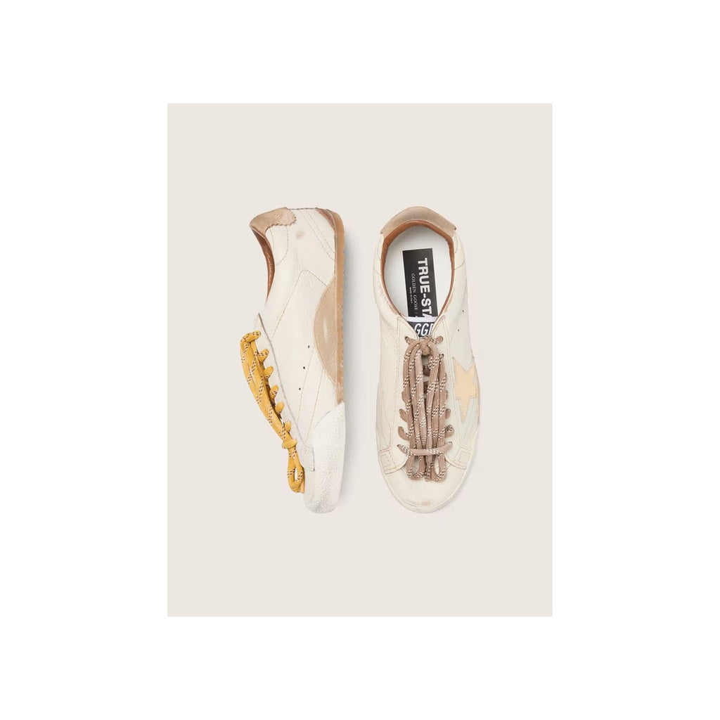 True-Star White Nappa Leather Gold Star Beige Suede Heel Tab