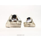 Super-Star Sabots In Platinum Foiled Leather With Beige Suede