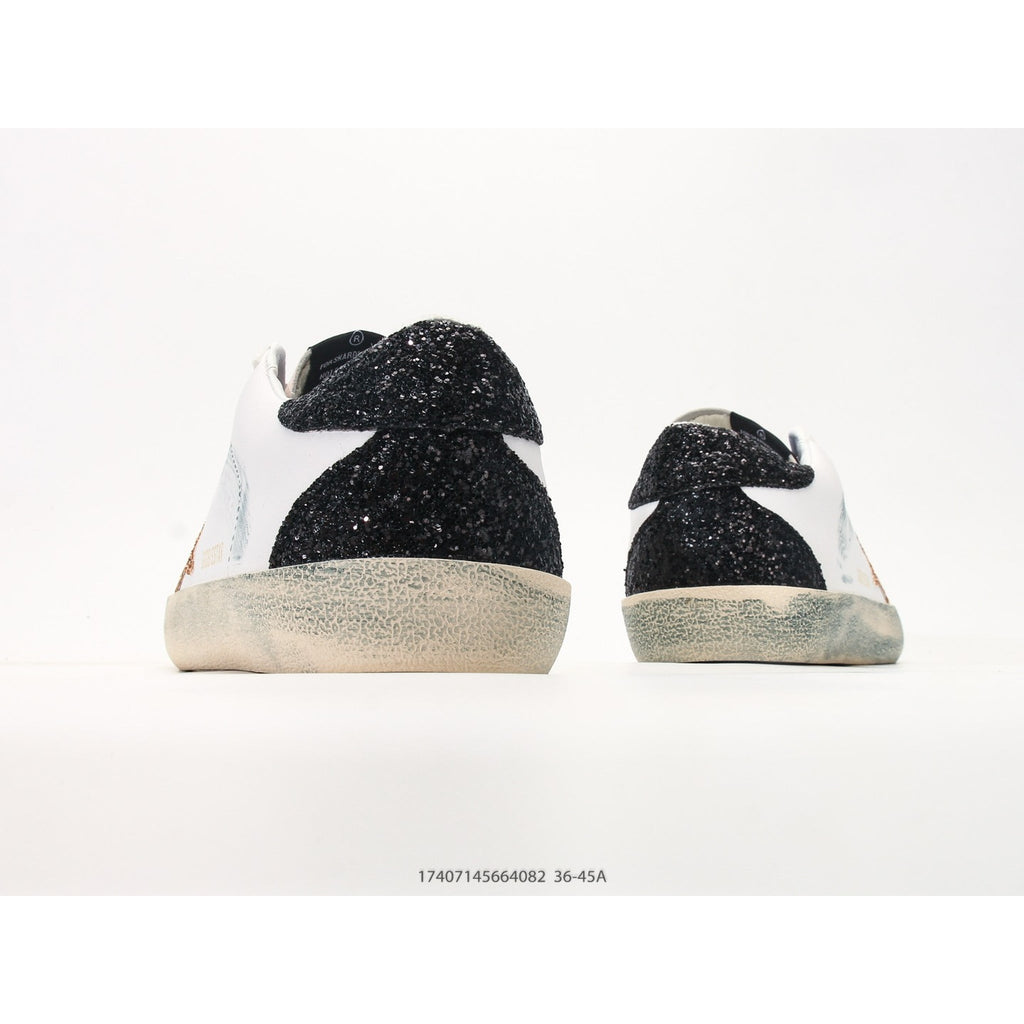 Super-Star In Nappa Leather With Gold Glitter Star And Black Glitter Heel Tab