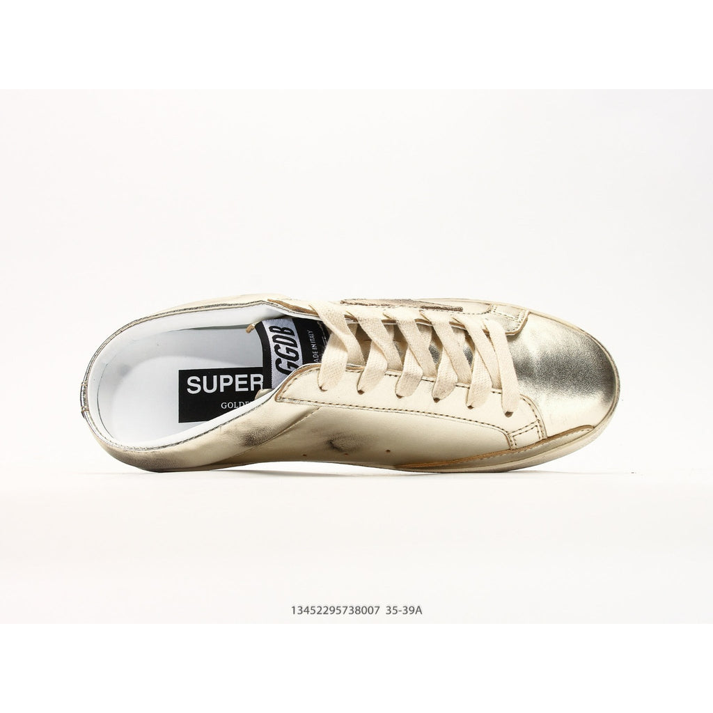Super-Star Sabots In Platinum Foiled Leather With Beige Suede