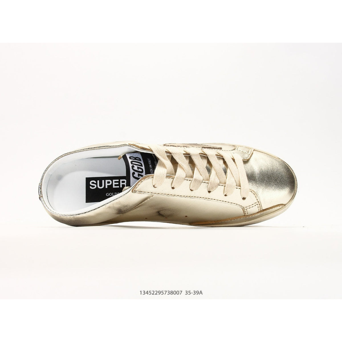 Super-Star Sabots In Platinum Foiled Leather With Beige Suede