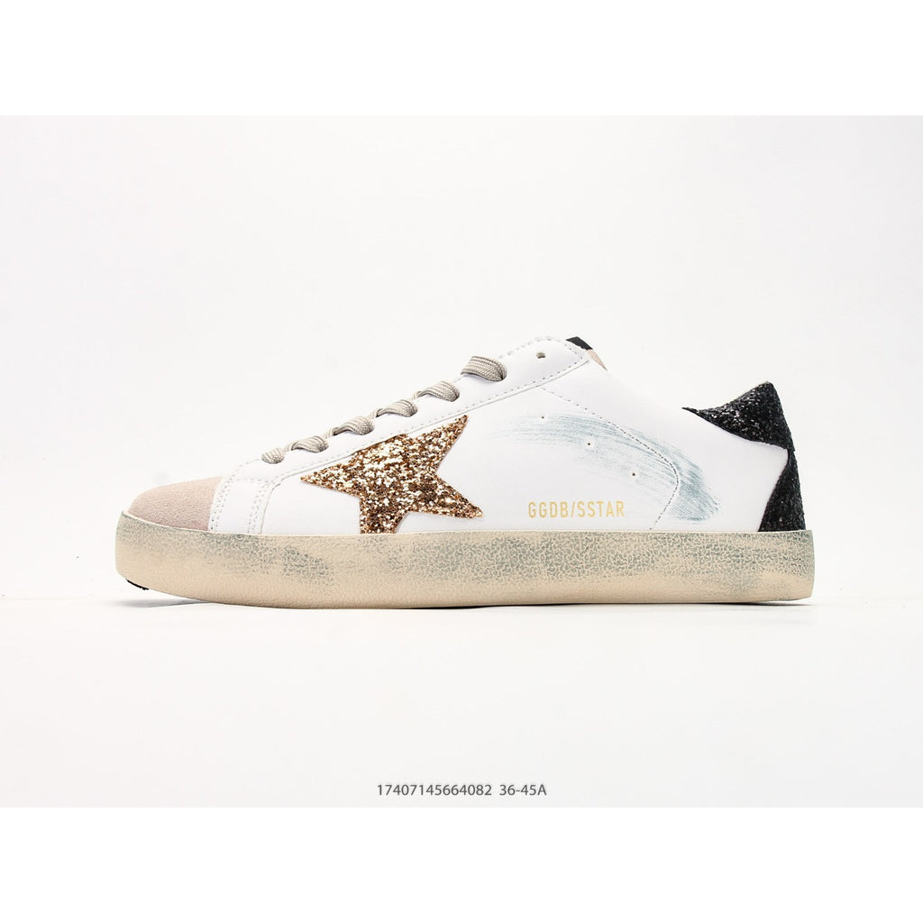 Super-Star In Nappa Leather With Gold Glitter Star And Black Glitter Heel Tab