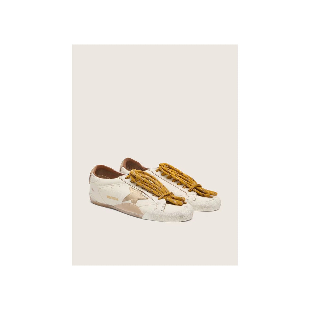 True-Star White Nappa Leather Gold Star Beige Suede Heel Tab