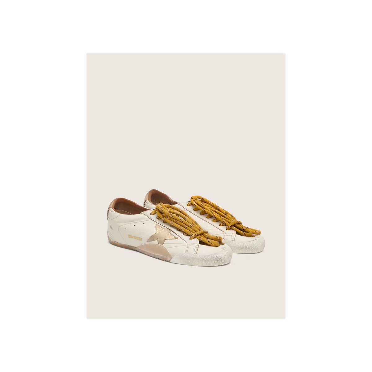 True-Star White Nappa Leather Gold Star Beige Suede Heel Tab