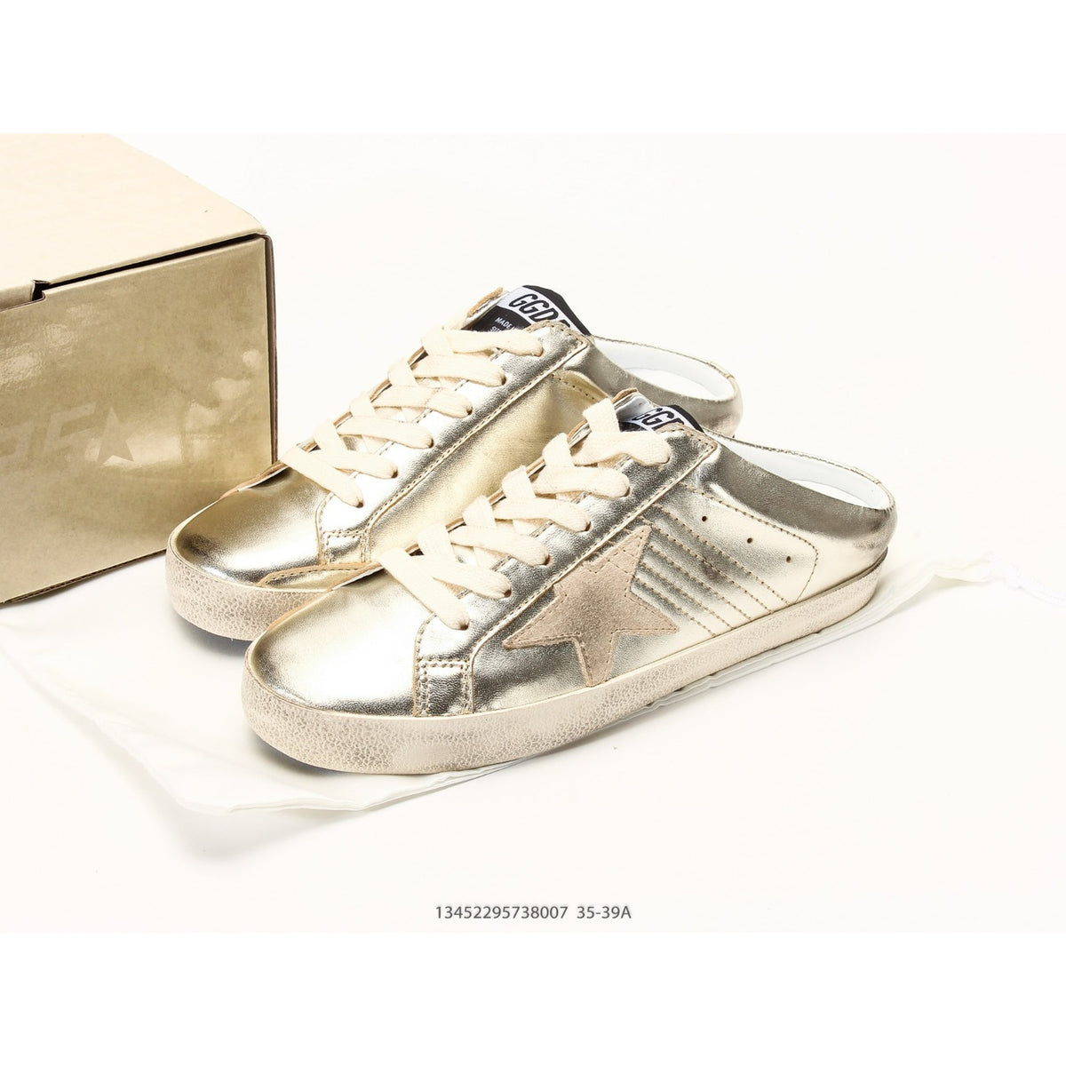 Super-Star Sabots In Platinum Foiled Leather With Beige Suede