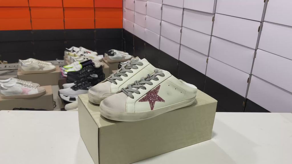 Super-Star Sabot With Pink Glitter Star And Suede Toe