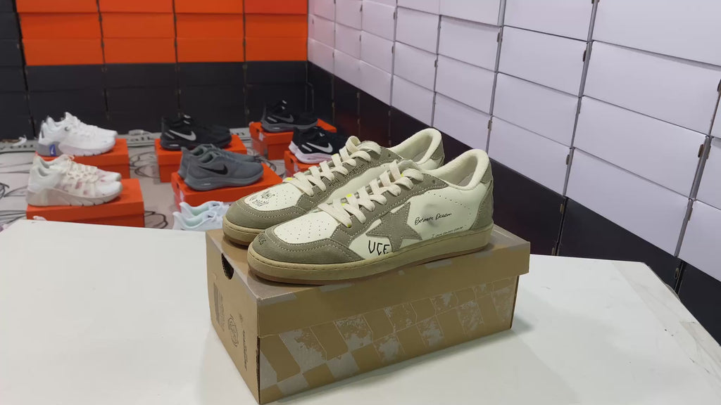 Ball Star Beige And White Leather Sneakers